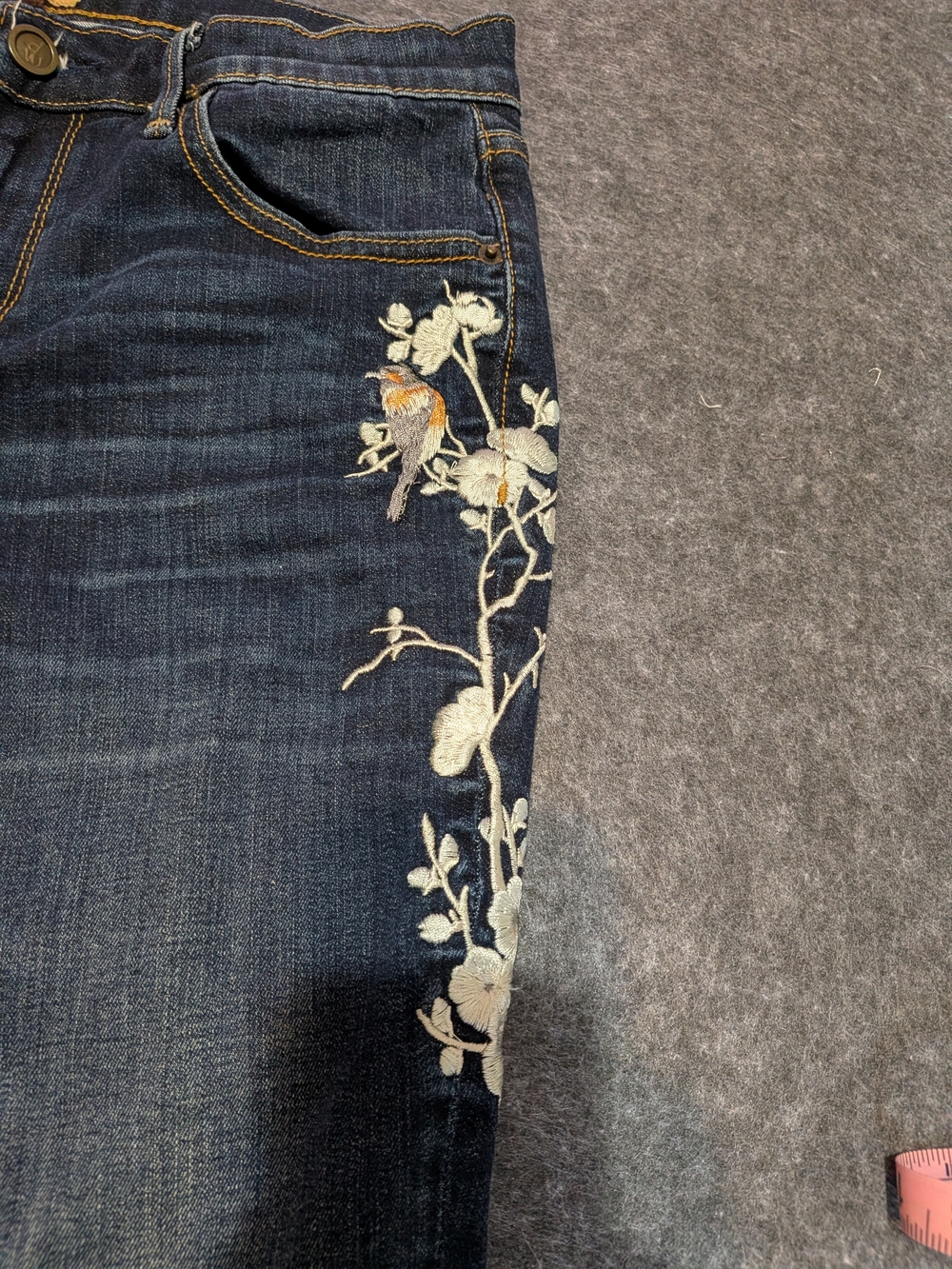 DRIFTWOOD Dark Indigo Skinny Jeans with White Floral Embroidery - Picture 8 of 13